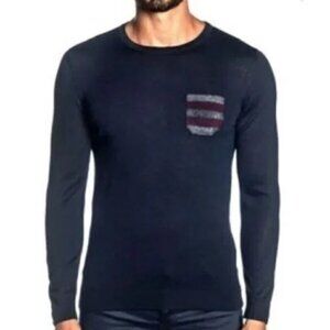 Jared Lang Men's Merino Wool Blend Faux Pocket Sweater Blue Size XXL